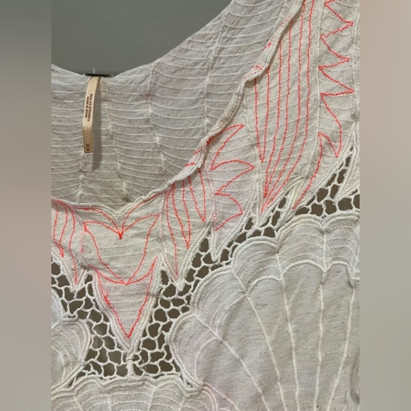 Free People Embroidered Lace Tie-Front Top Sz M - Picture 6 of 8
